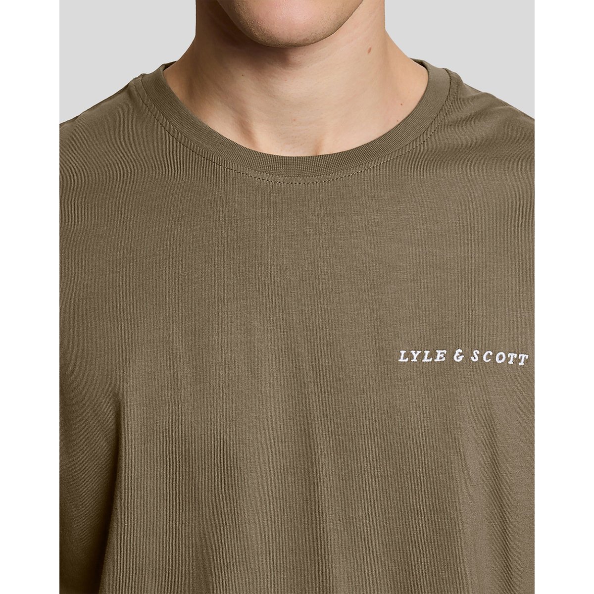 T-shirt logo script en coton col rond vert kaki cendré, LYLE & SCOTT