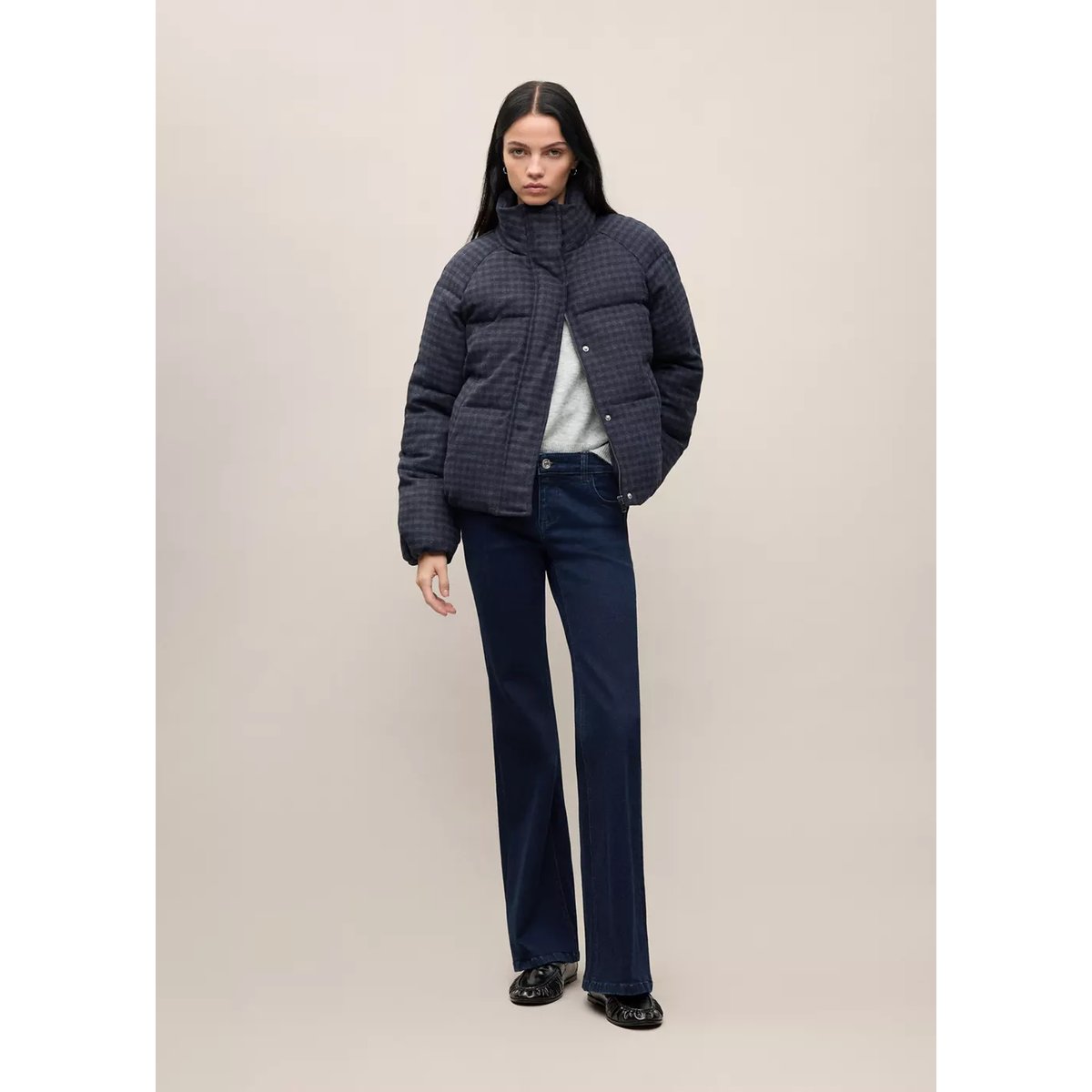 Anorak matelassé carreaux bleu marine, MANGO TEEN