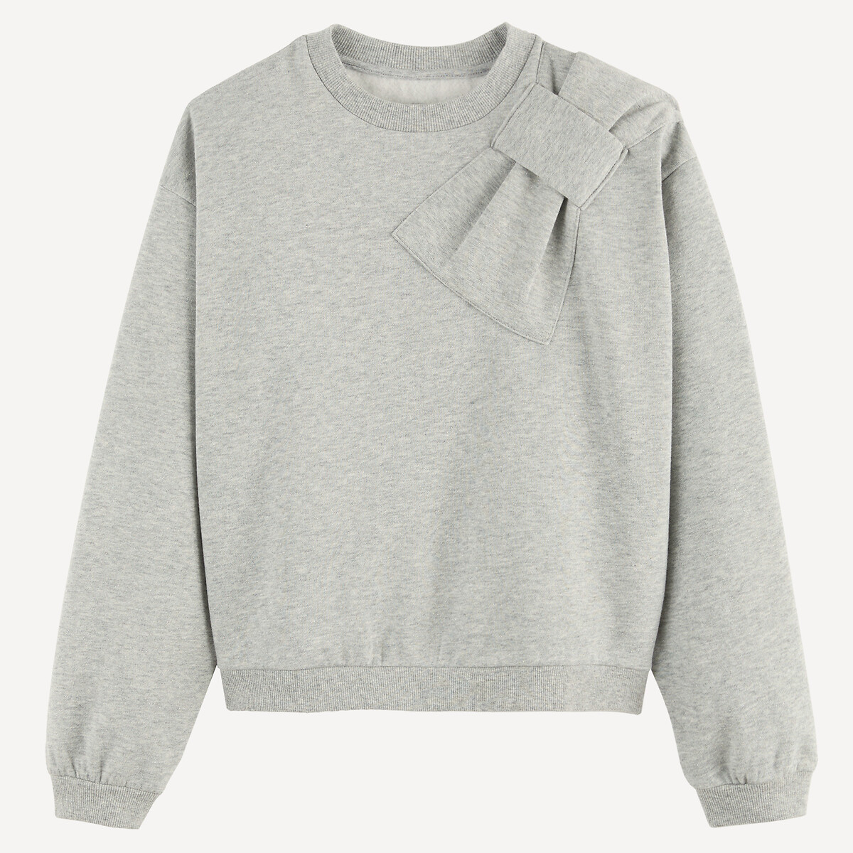 Sweat col rond, en molleton, avec détail noeud gris, LA REDOUTE COLLECTIONS