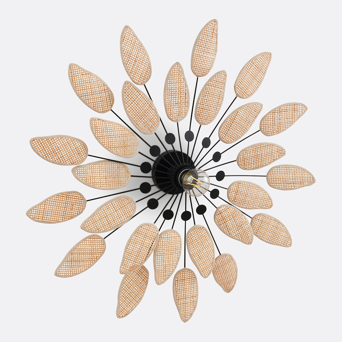 Applique ou plafonnier en métal acier et cannage diamètre 71,5 cm, LÉONIE naturel/noir, LA REDOUTE INTERIEURS