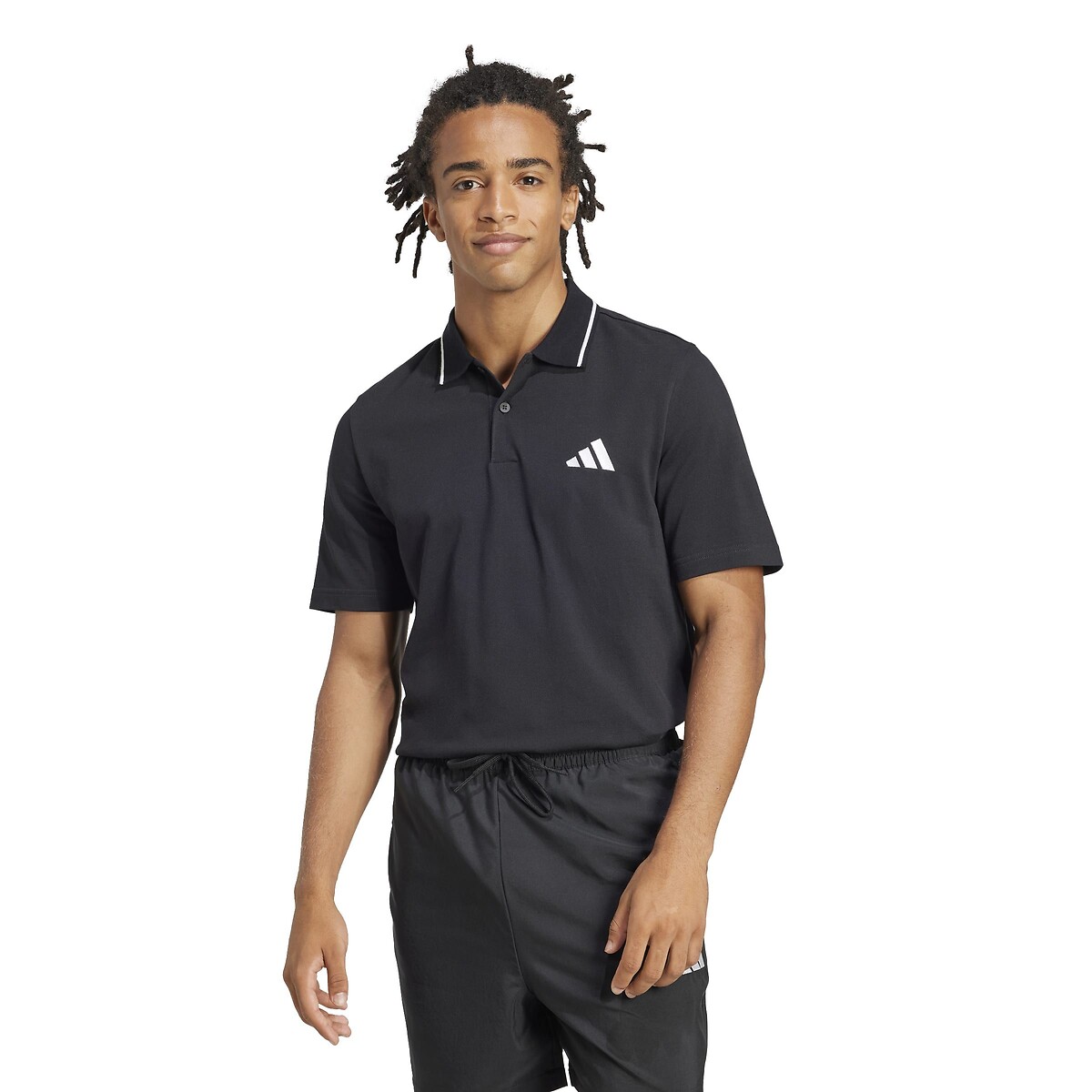 Polo en piqué petit logo Essentials noir, ADIDAS SPORTSWEAR