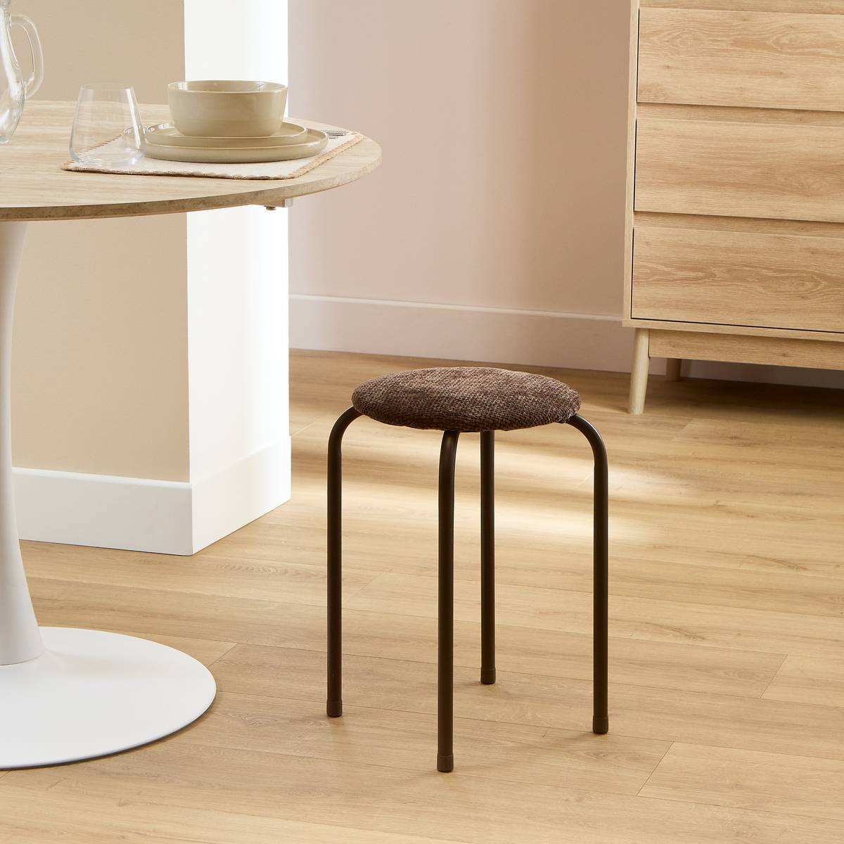 Tabouret rond empilable en acier FLEXY marron, 5FIVE SIMPLY SMART