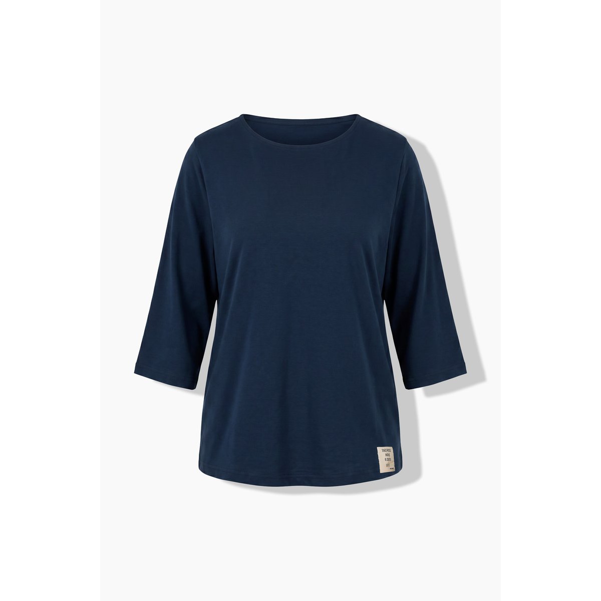 T-shirt en coton bio à col bateau et manches marine, ULLA POPKEN