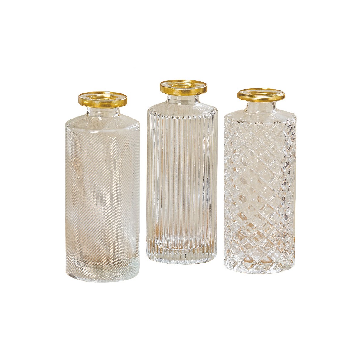 Set de 3 Vases Soliflores en Verre Transparent et Doré - Hauteur 13cm transparent, WADIGA