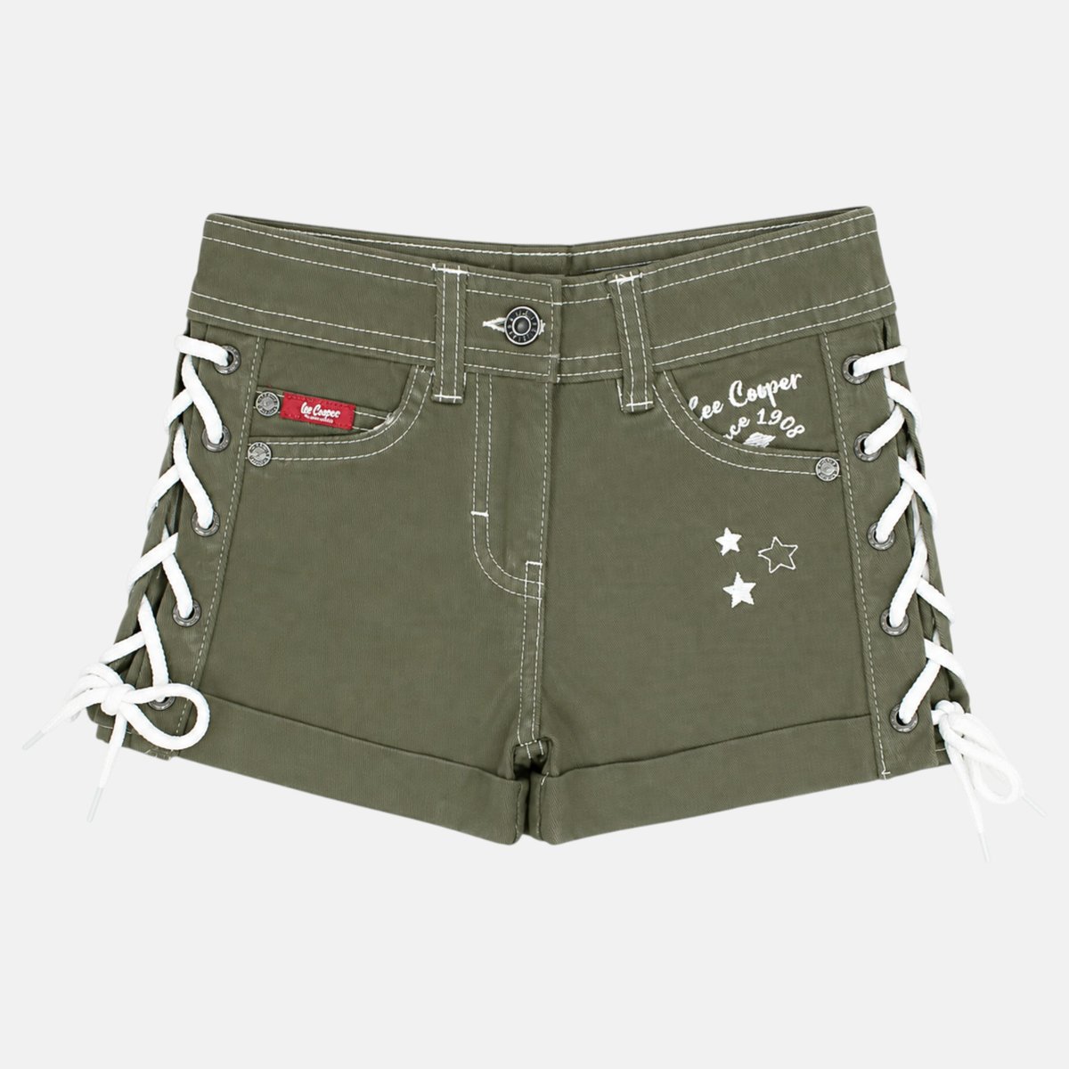 Short en jean à laçage latéral, coupe décontractée ROCK GIRL vert kaki, LEE COOPER