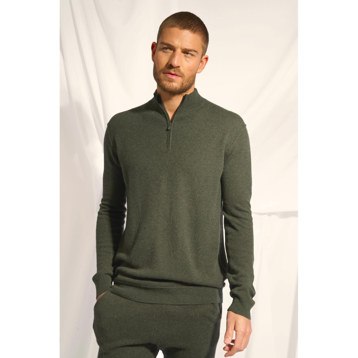 Pull Camionneur Kaki Chiné Nour kaki chiné, JUST CASHMERE