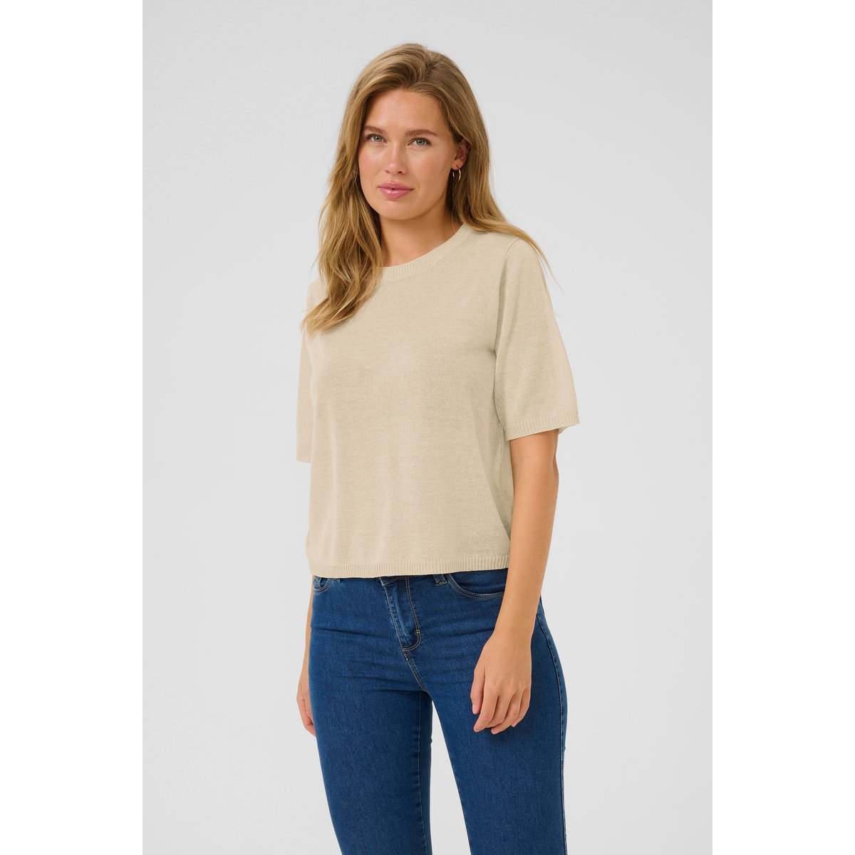 Knitted pullover beige feather gray melange, KAFFE