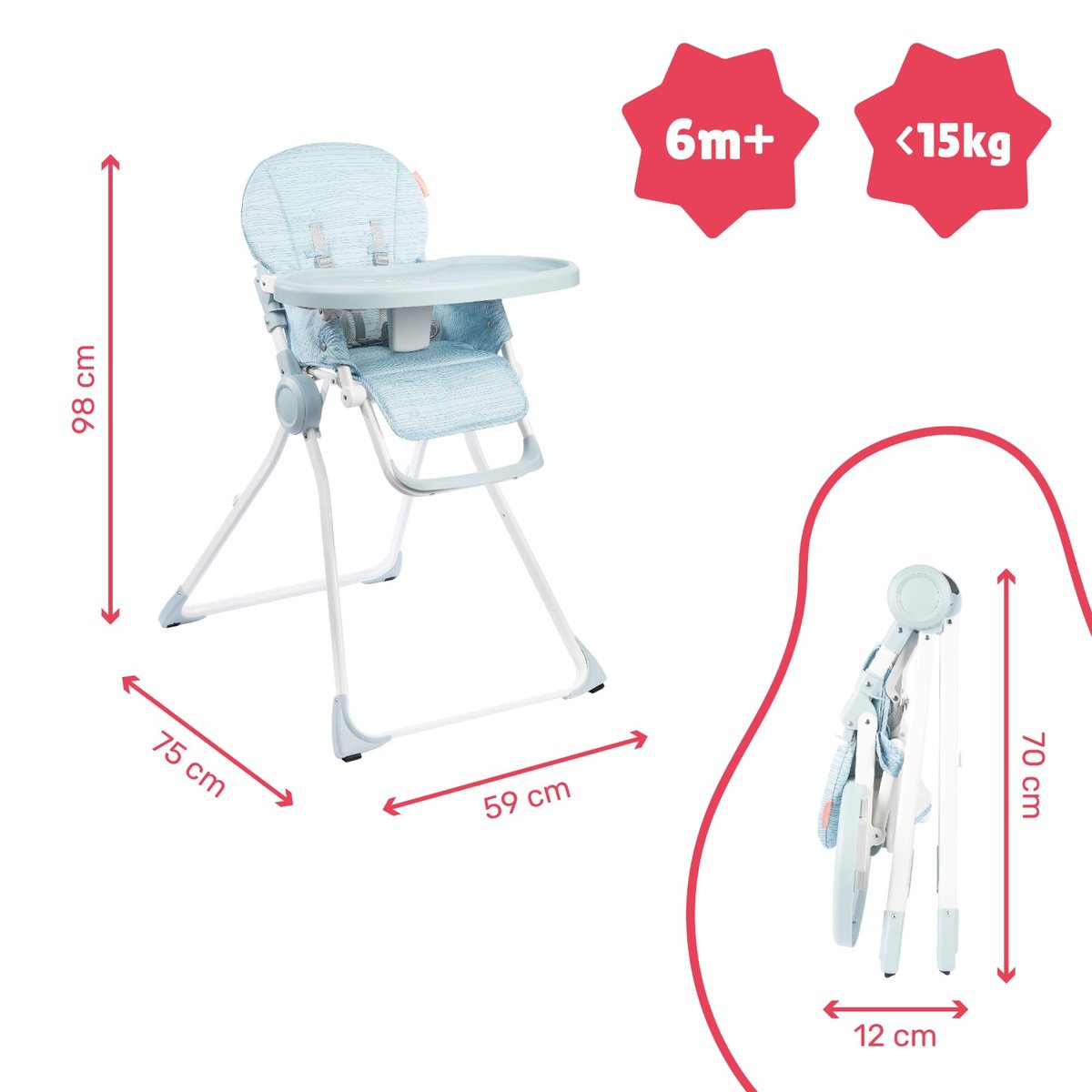 Chaise haute ultra compacte pliable bleu, BADABULLE