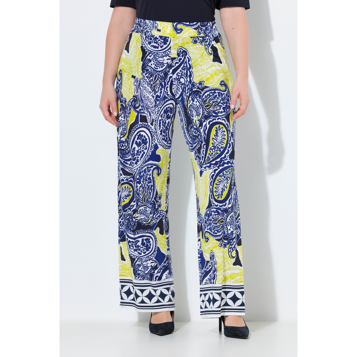 Pantalon au tombé fluide, motif cachemire blanc neige, ULLA POPKEN