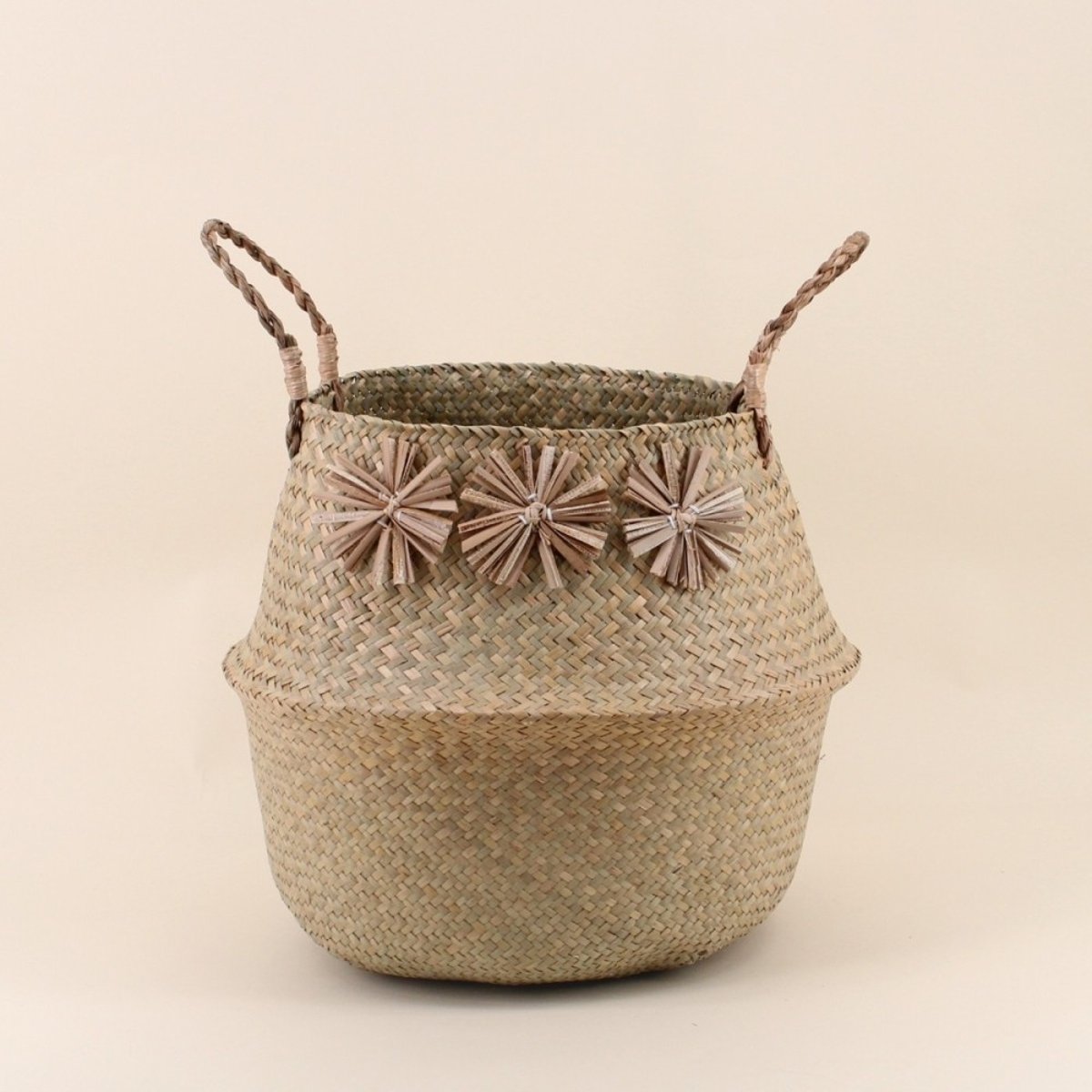 Set de 3 paniers en fibres naturelles avec pompons naturel, ORNAMI