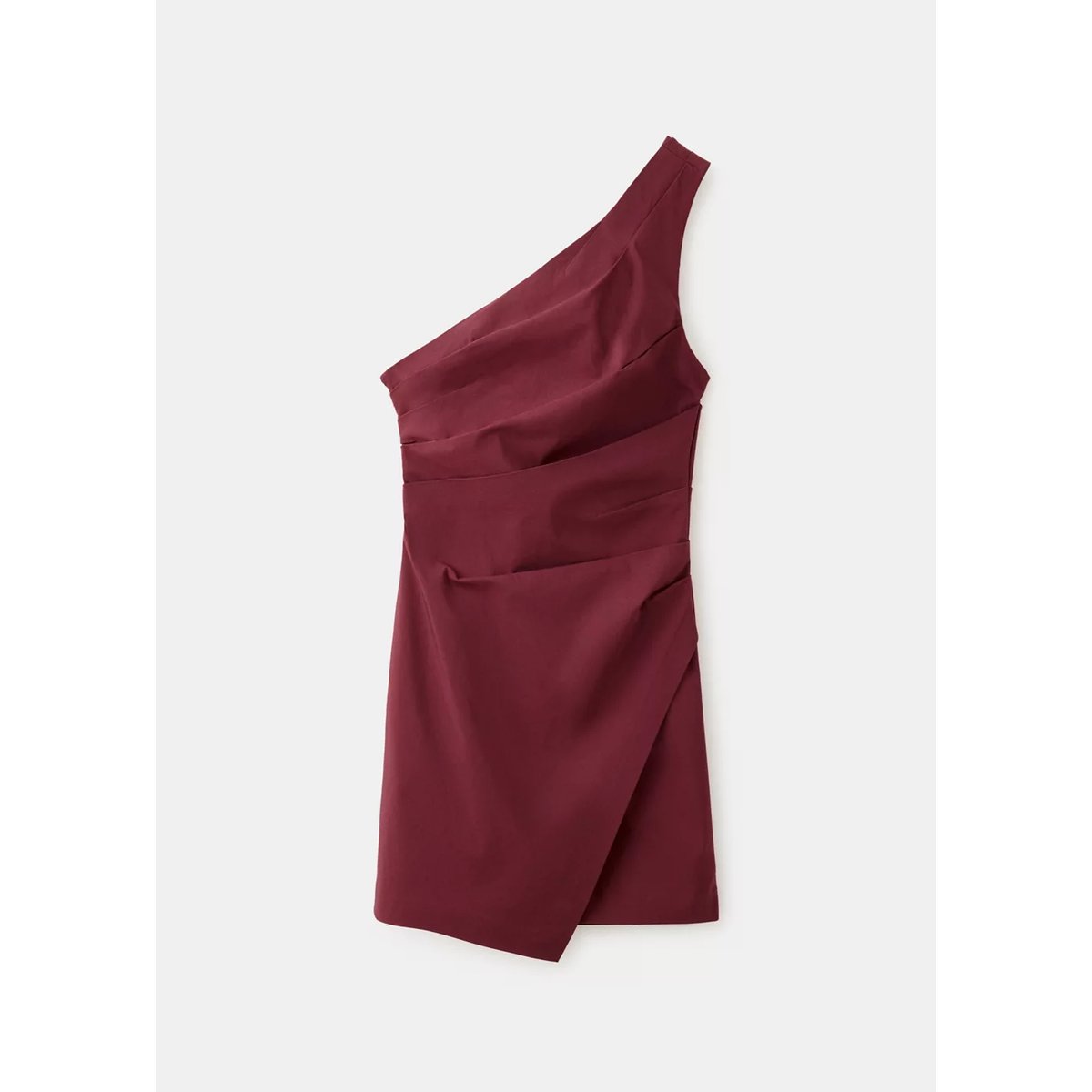Robe asymétrique froncée bordeaux, MANGO