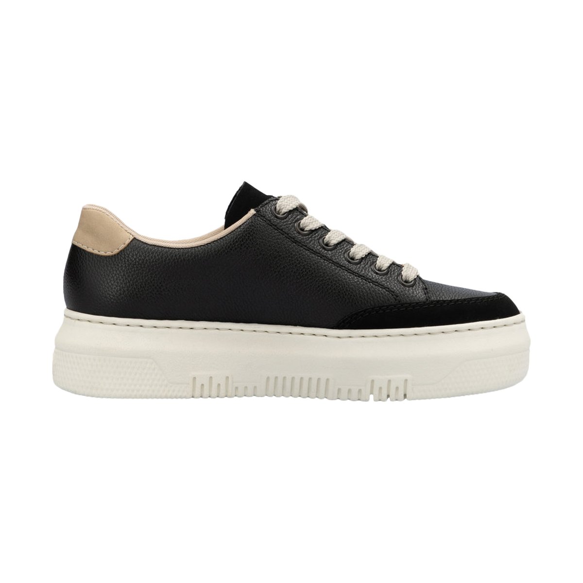 Tennis noir à talon plateau et à lacets plats avec fermeture zippée dorée noir, RIEKER