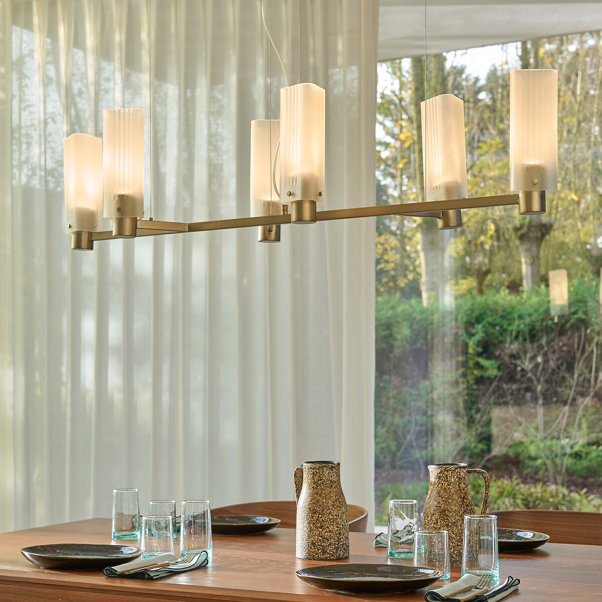 Strozzi Glass and Steel Pendant Lamp, Designed By Emmanuel Gallina champagne, EMMANUEL GALLINA X AM.PM
