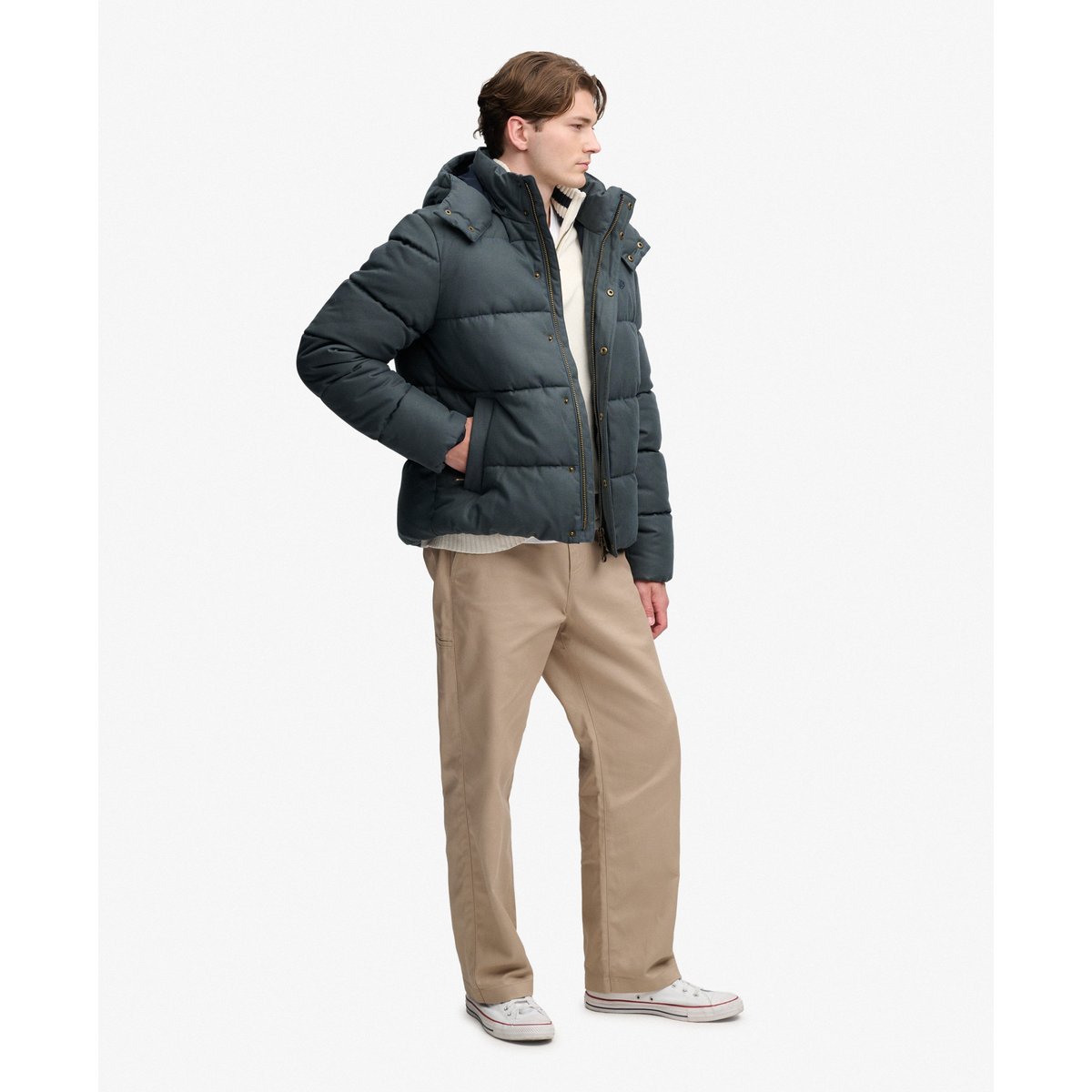 Doudoune à Capuche à Carreaux Premium carreaux olive/marine, SUPERDRY
