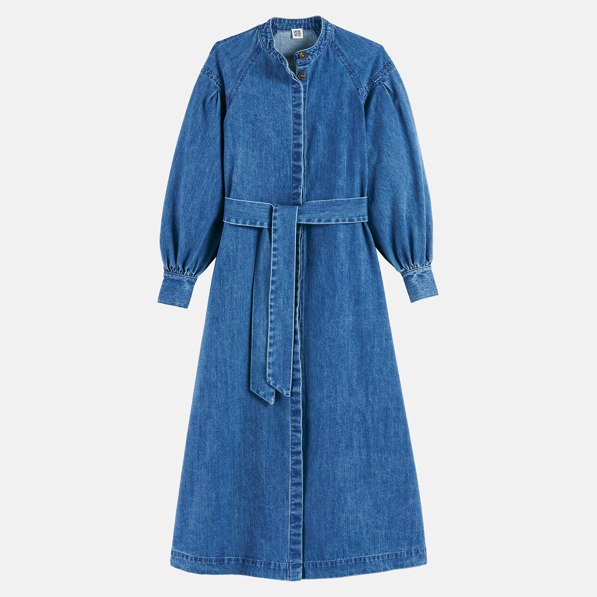 Robe longue en jean à manches longues avec ceinture à nouer bleu stone, LA REDOUTE COLLECTIONS