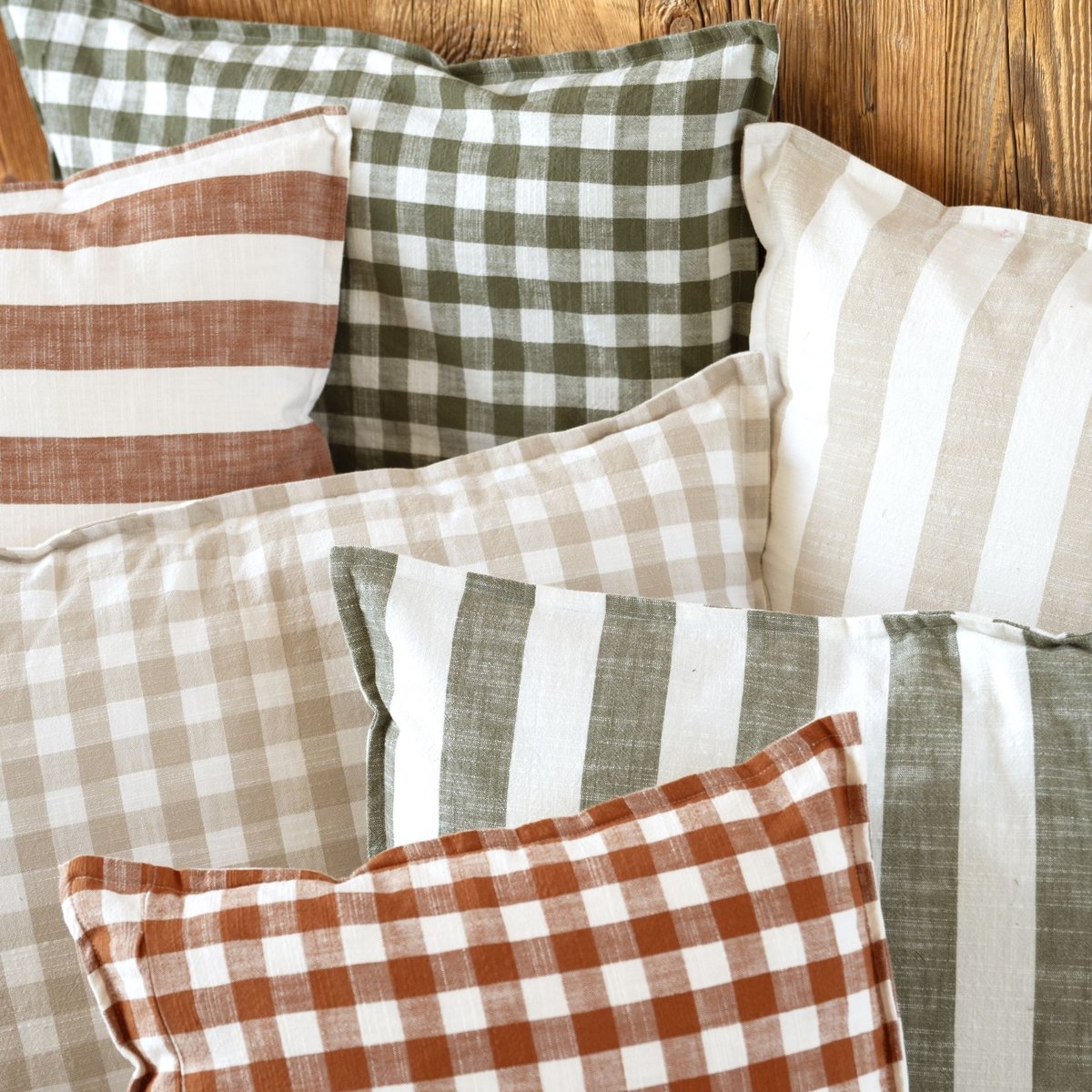 Housse de coussin recto-verso 100% coton rayures et vichy LOURMARIN - QABANE beige, HOME MAISON