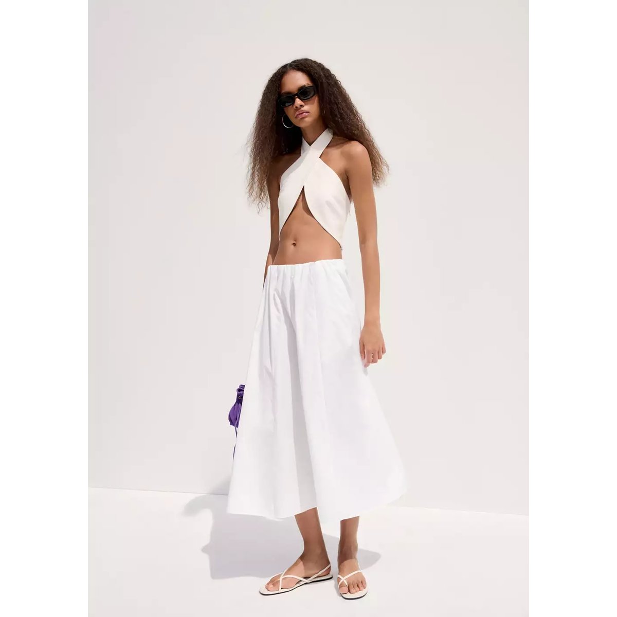 Jupe coton évasée blanc, MANGO