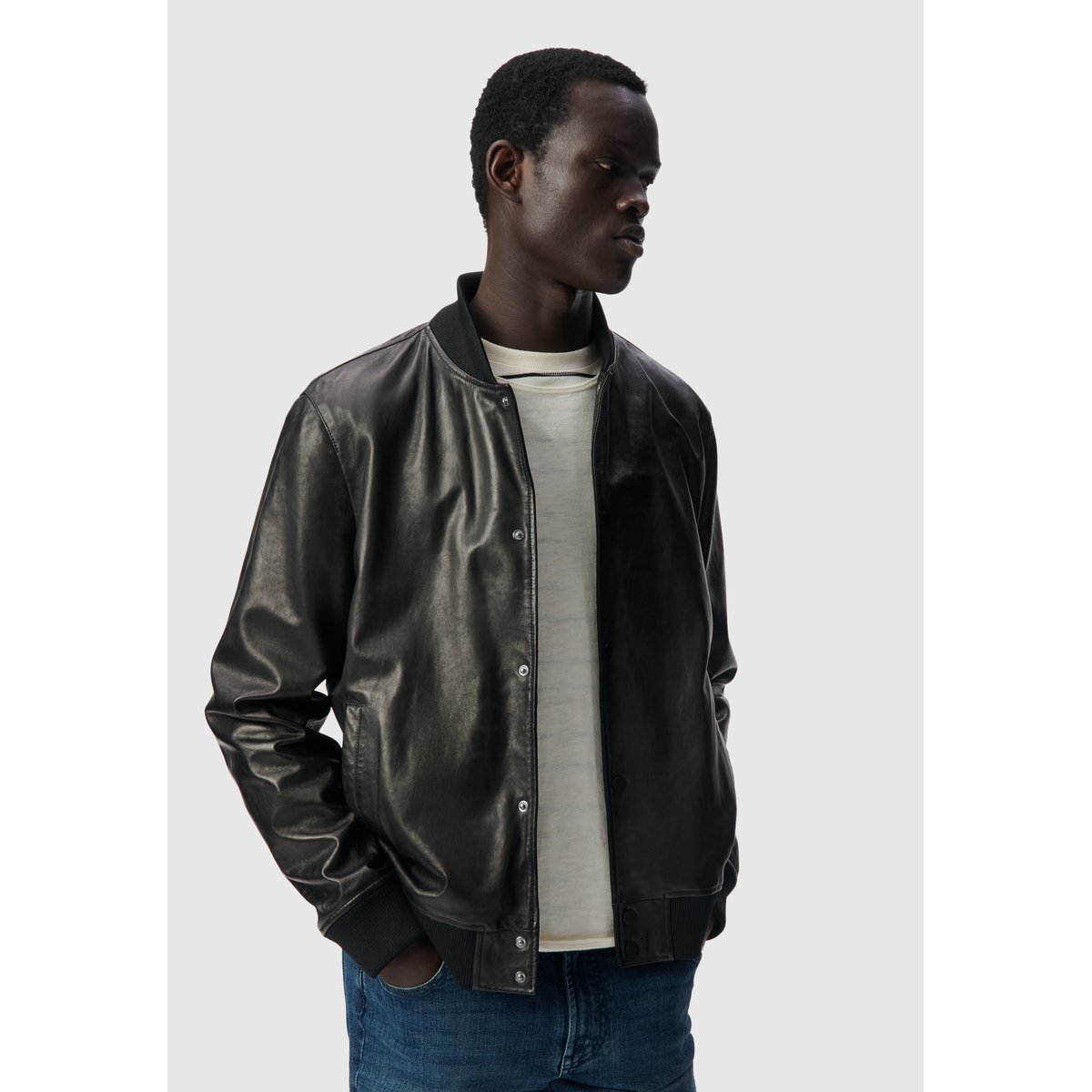 Bomber en cuir à parmenture amovible noir, IKKS
