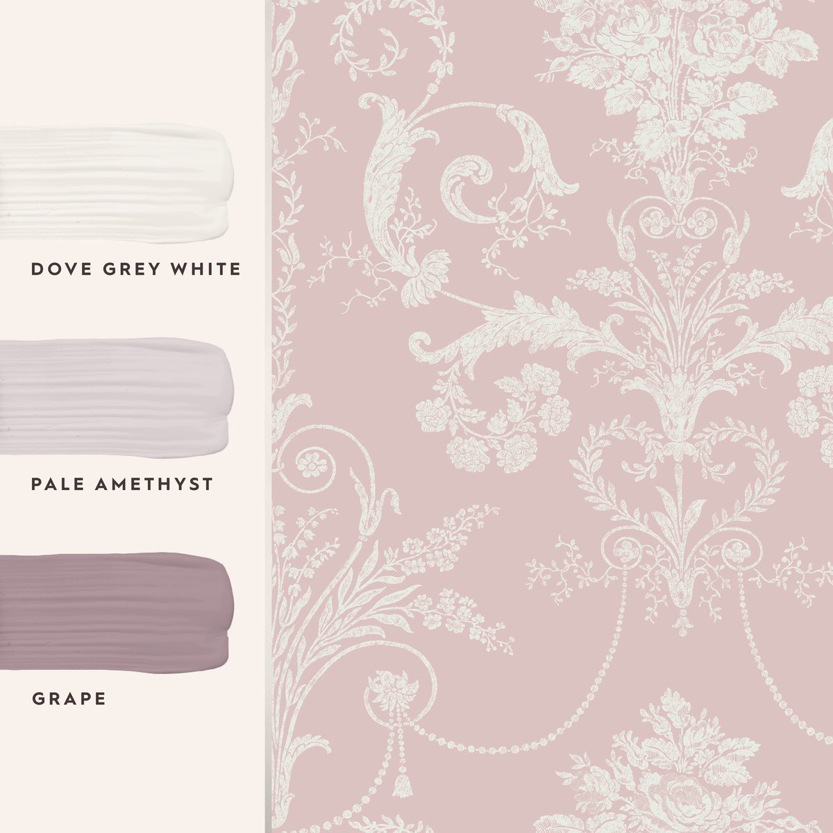 Papier peint Damassé Josette rose/blanc, LAURA ASHLEY