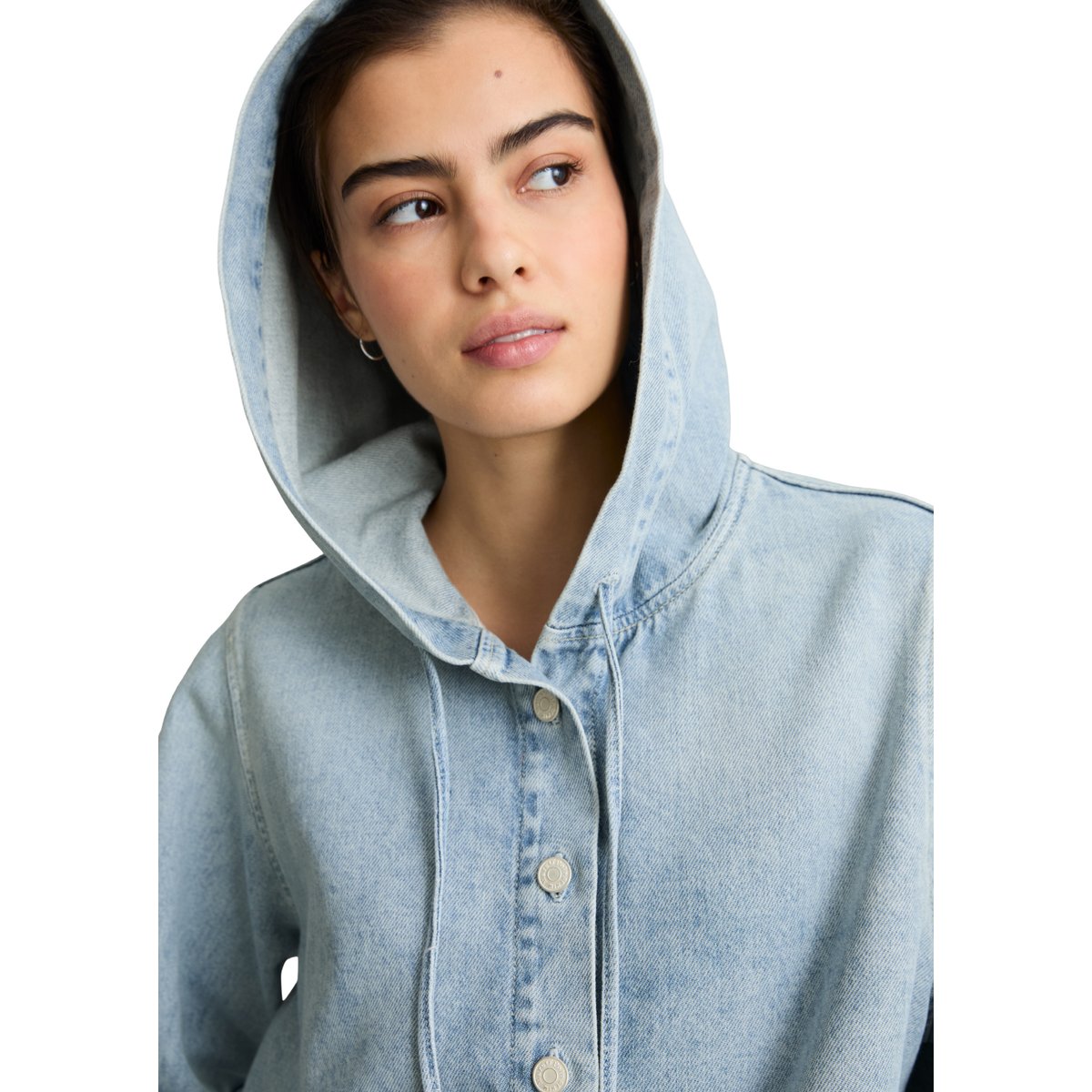 Blouse en jean à capuche relaxed en pur coton bleu clair, MARC O’POLO DENIM