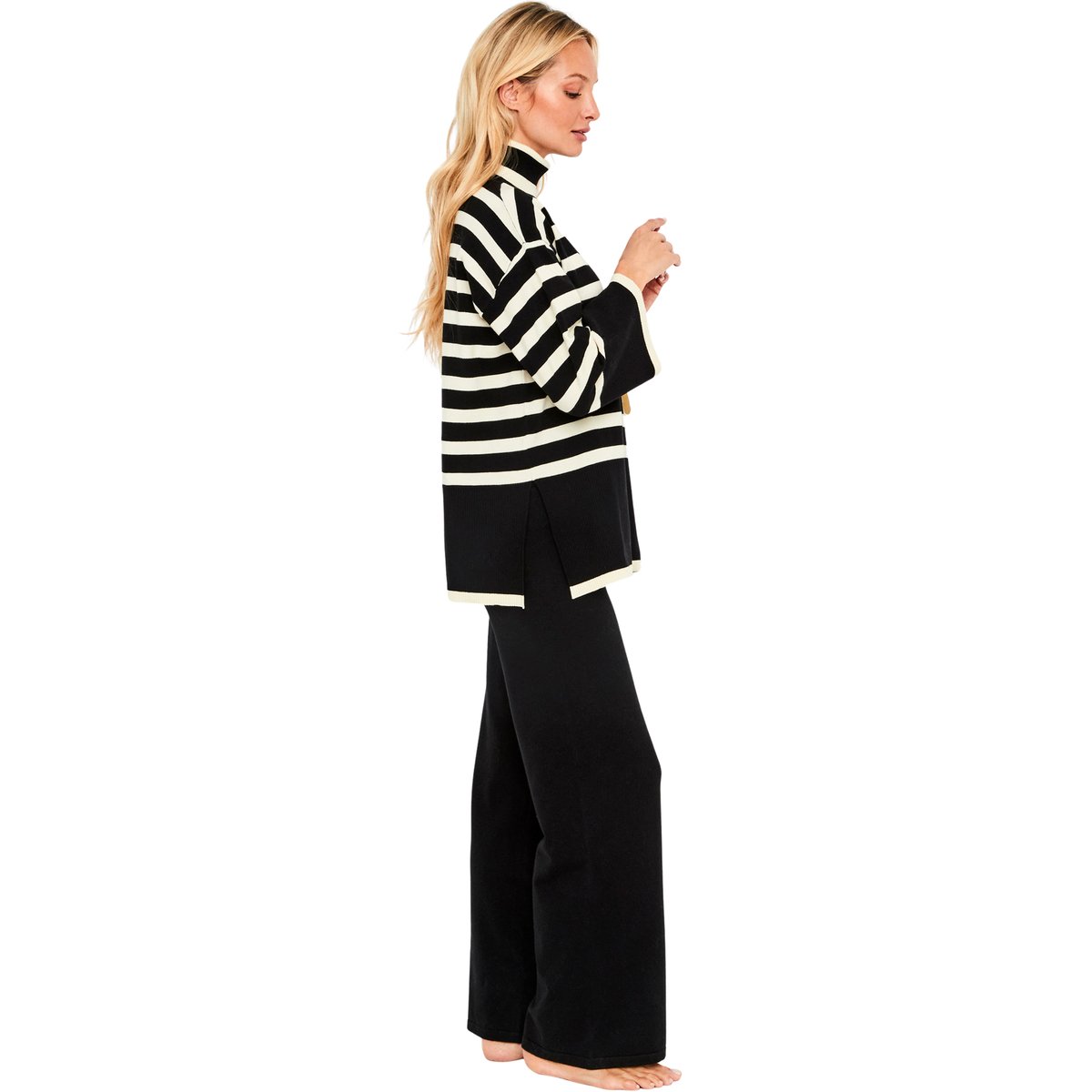 Pyjama pantalon évasé top manches longues Graphic City noir, SELMARK