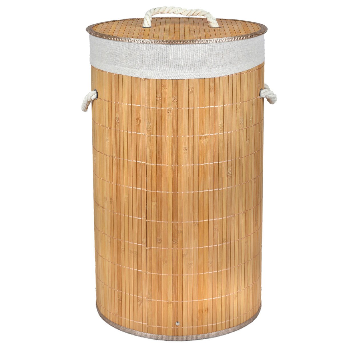 Panier à linge rond en bambou 54L 35x35x57cm bois, ATMOSPHERA
