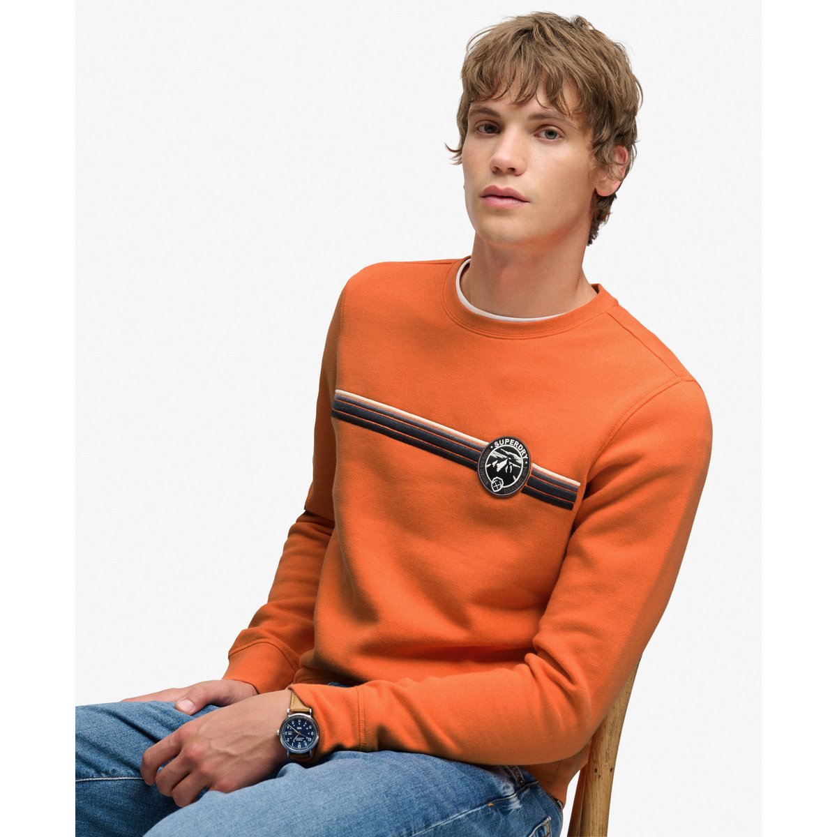 Sweat Outdoor Stripe Logo Coupe Décontractée orange rouillé, SUPERDRY