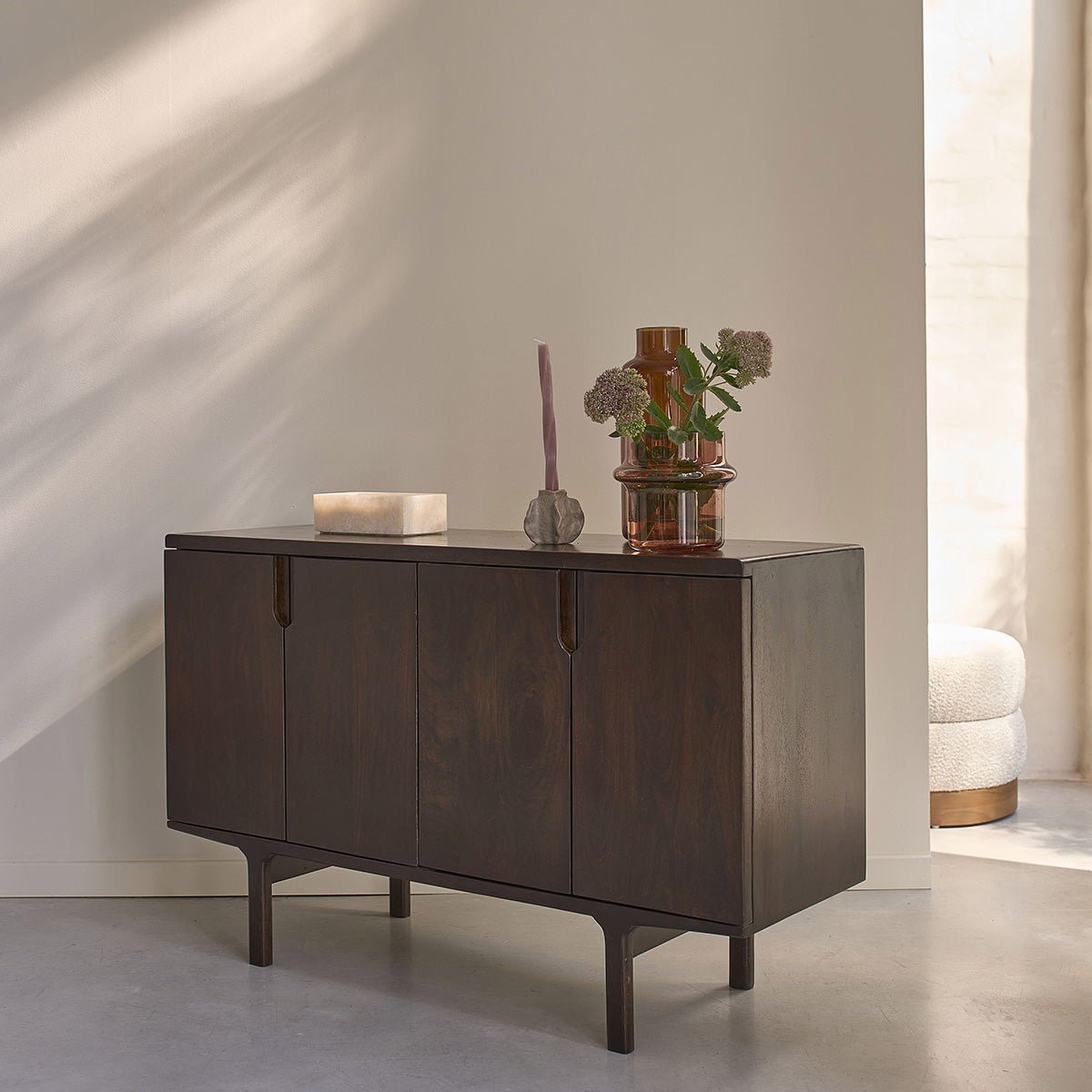 Buffet 4 portes en manguier massif 120 cm LAZARE couleur unique, BERAH GETAH