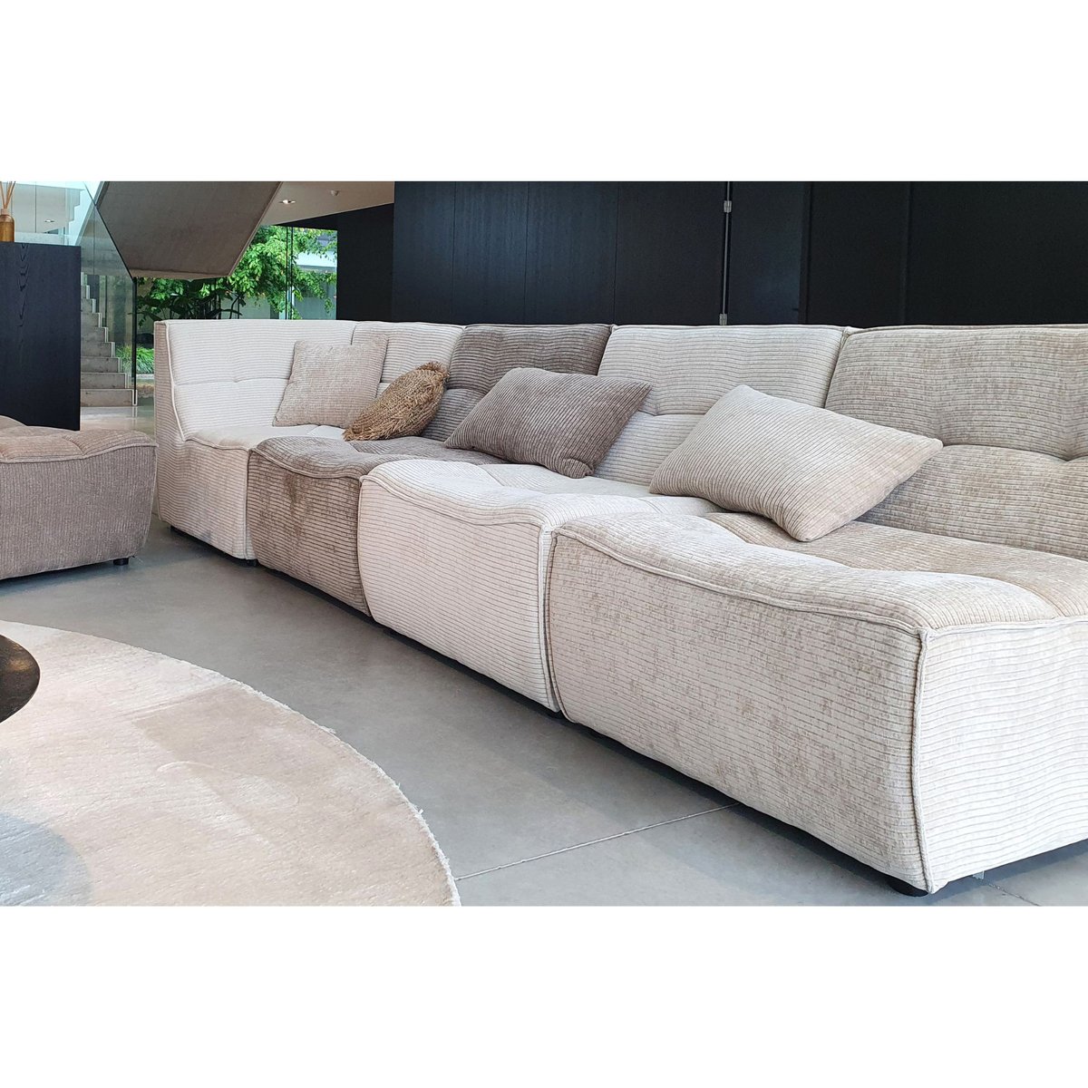 Fauteuil chauffeuse d'angle lounge en velours côtelé - LORENZO taupe, HELLIN, DEPUIS 1862