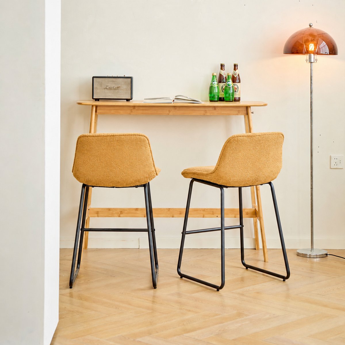 Lot de 2 tabourets de bar en métal CORIA jaune, NORDLYS