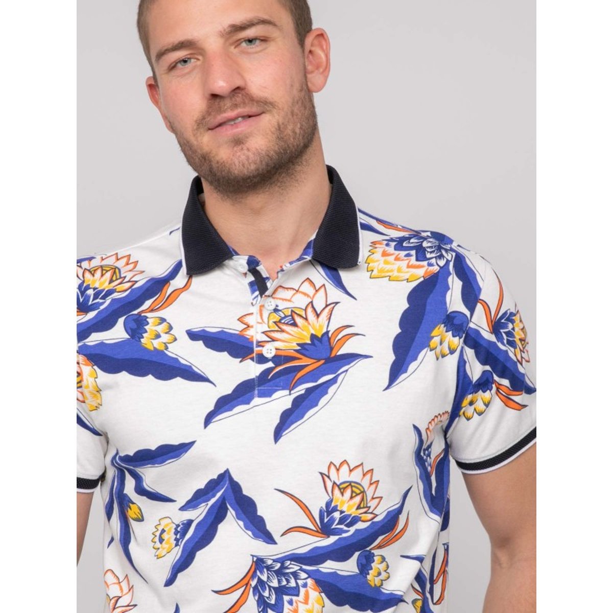 Polo Manches Courtes Coton Motifs Pewa bleu marine, RITCHIE