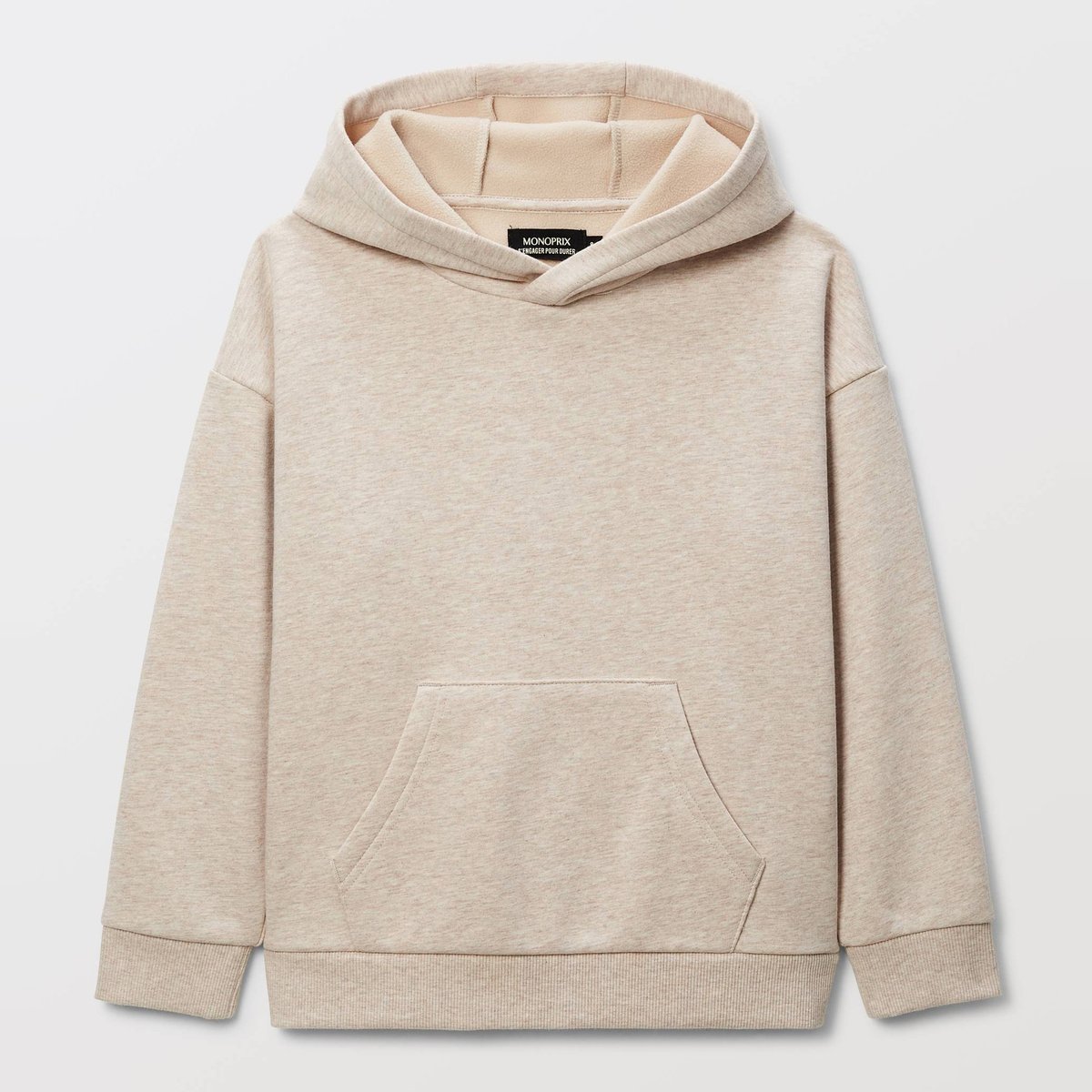 Sweat uni à capuche en coton BIO GOTS beige chine, MONOPRIX