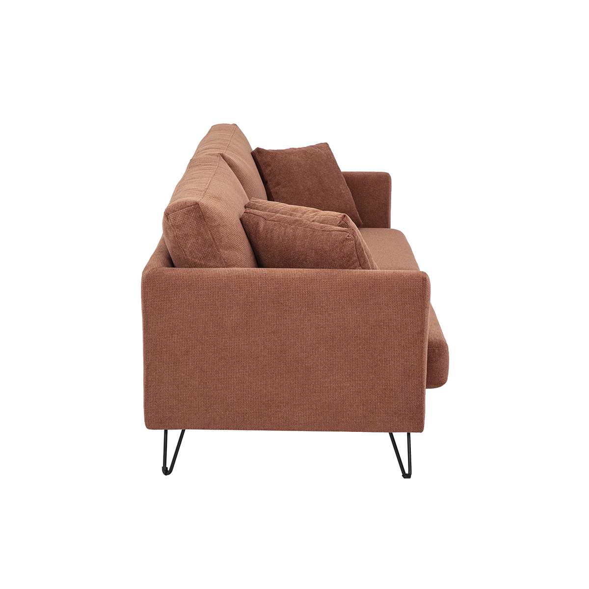 Canapé 3 places en tissu chenille beige et métal OSLO terre brulée, MILIBOO