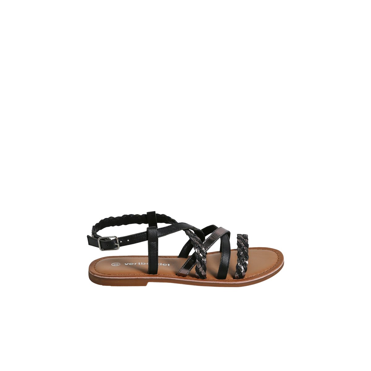 Sandales brides croisées cuir collection maternelle lot noir, VERTBAUDET