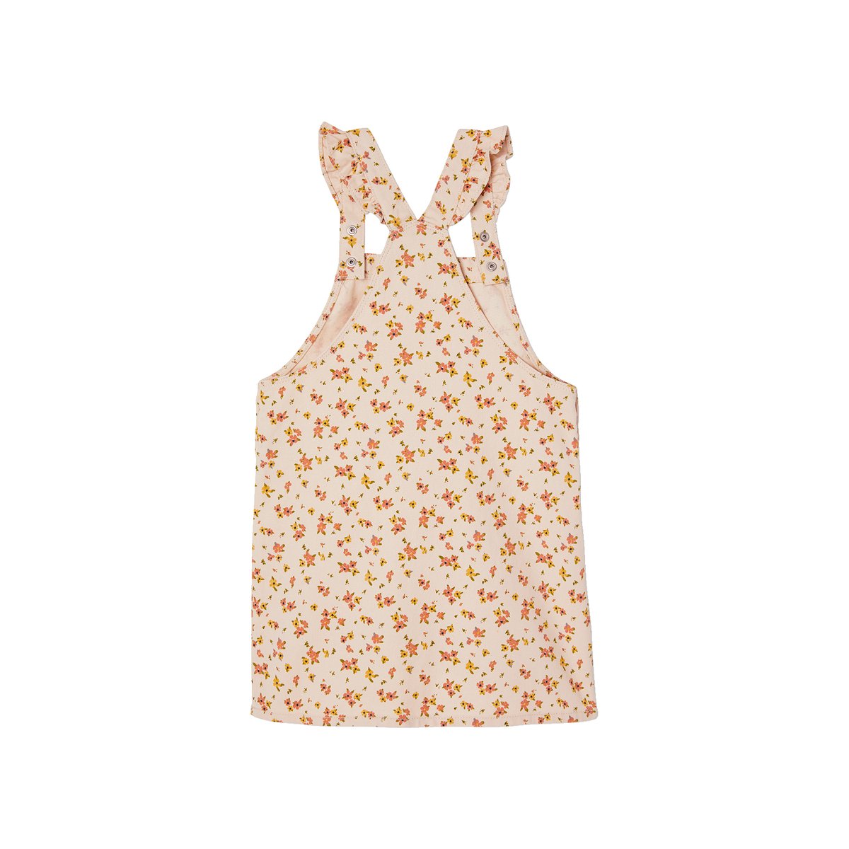 Robe-salopette à fleurs bretelles à volants gris perle, VERTBAUDET