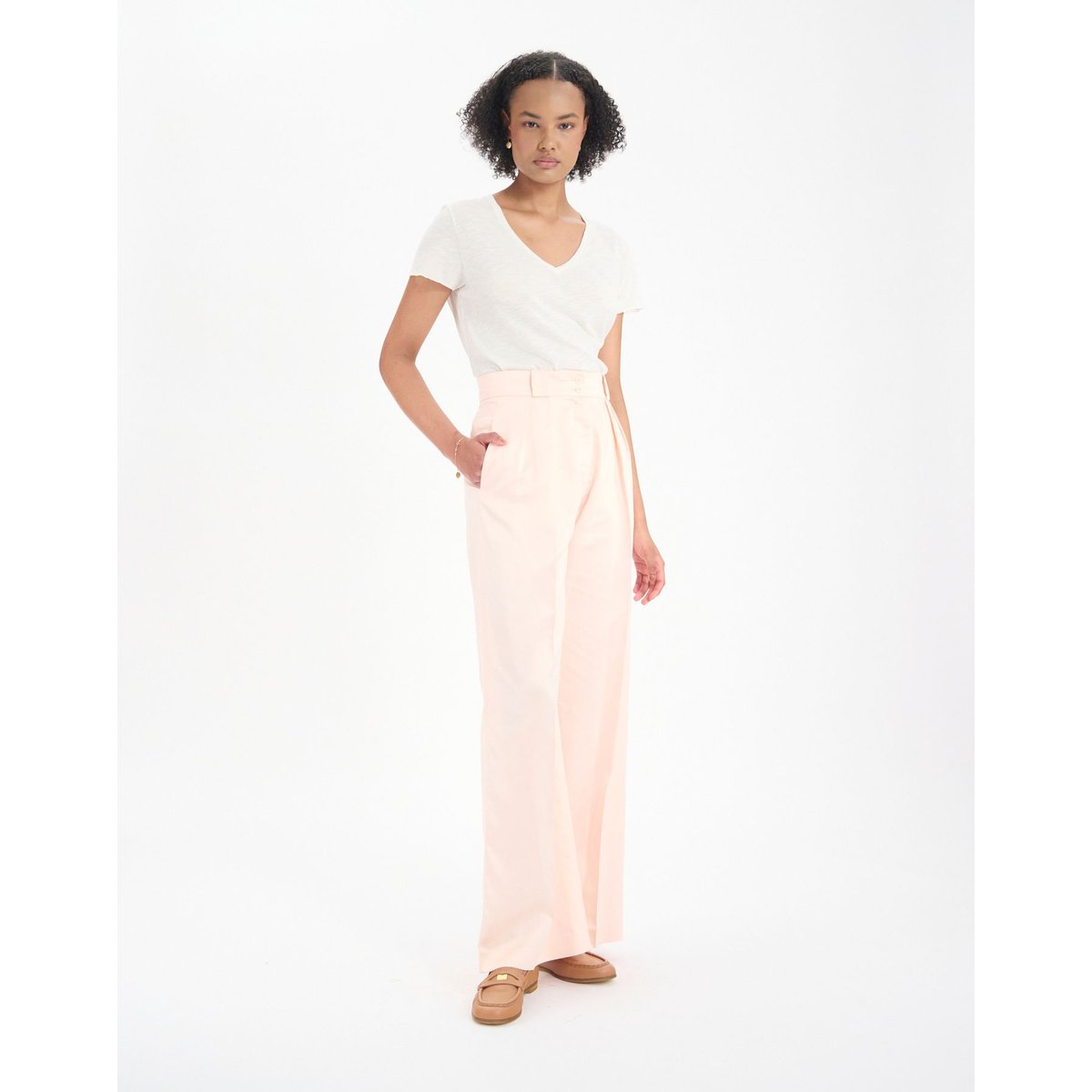 Pantalon Marlène en viscose et lin rose pâle pink, INES DE LA FRESSANGE PARIS