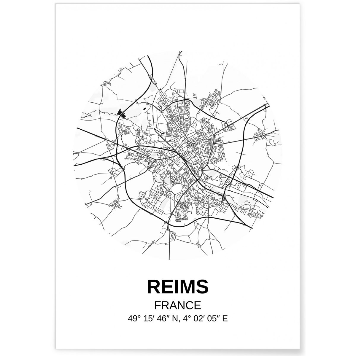 Affiche Carte Reims blanc, L'AFFICHERIE