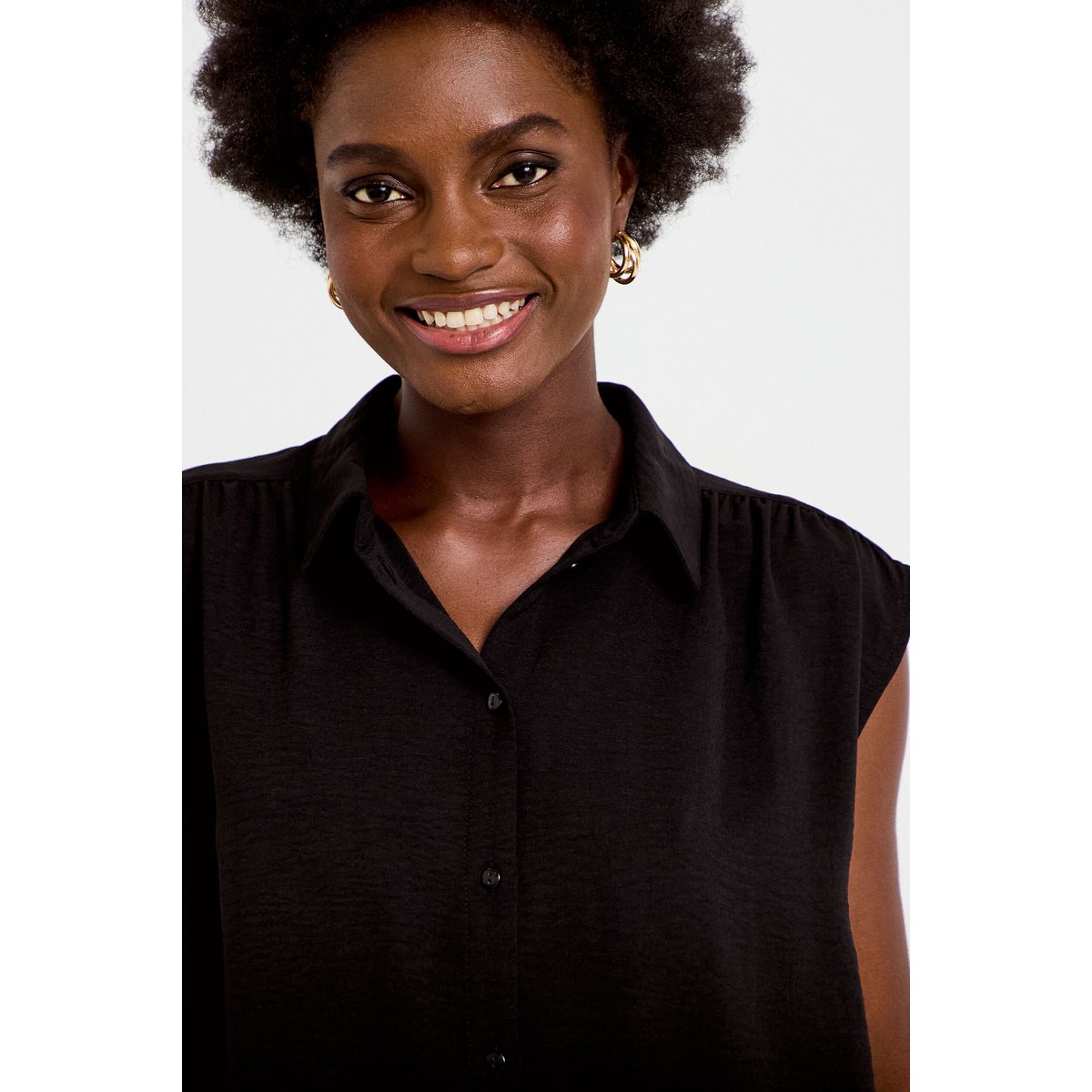 Chemise ample sans manches plissée noir, CACHE CACHE