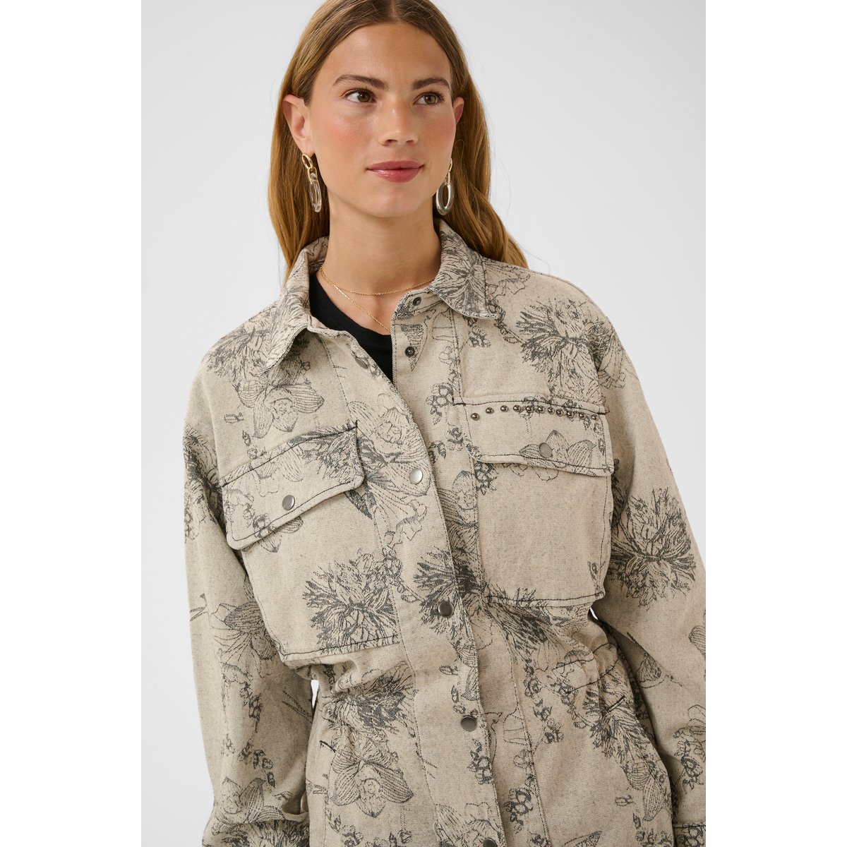 Veste beige ecru flower jacquard, CREAM