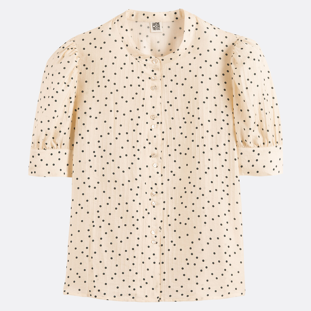 Blouse col rond manches courtes à pois imprimé pois fond écru, LA REDOUTE COLLECTIONS