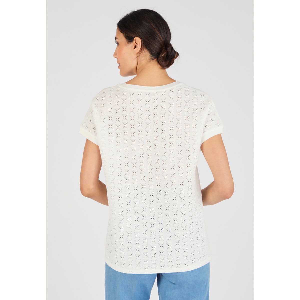 T-shirt maille jacquard fantaisie marron ecru, DAMART