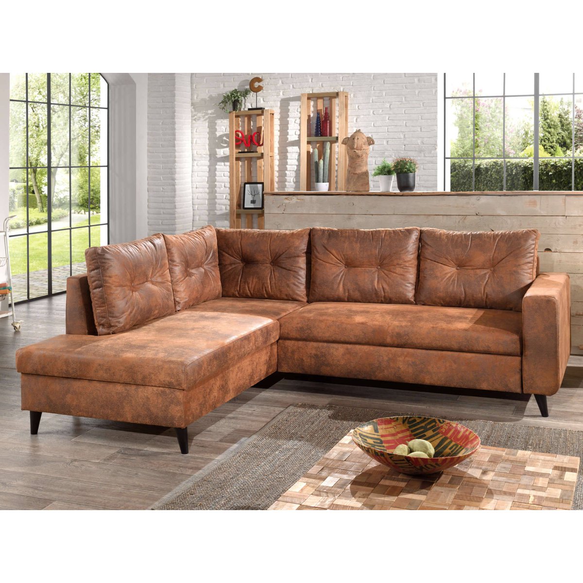 Canapé d'Angle gauche 5 places - NORDIC marron, BEST MOBILIER