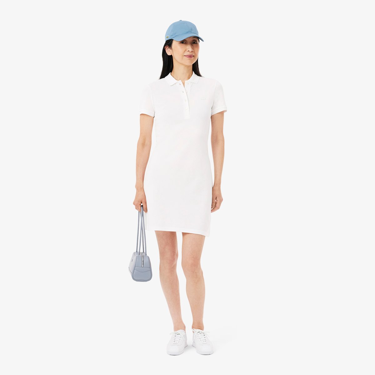 Robe polo slim fit en mini Piqué stretch blanc-001, LACOSTE