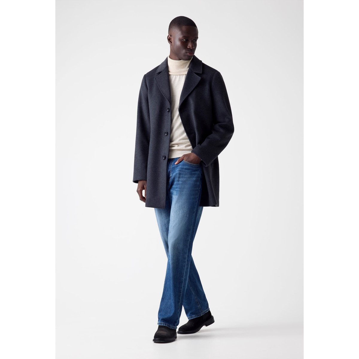 Manteau Ajusté Mélange Laine Melton gris foncé, GUESS