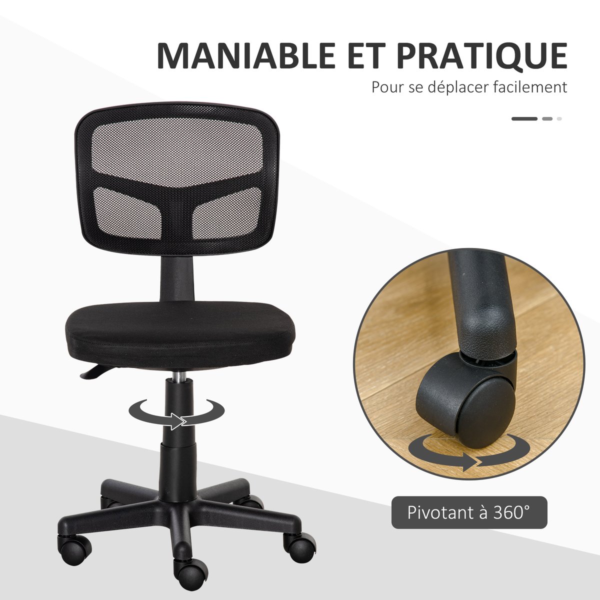Chaise de bureau Maille (100% polyester) Noir noir, HOMCOM
