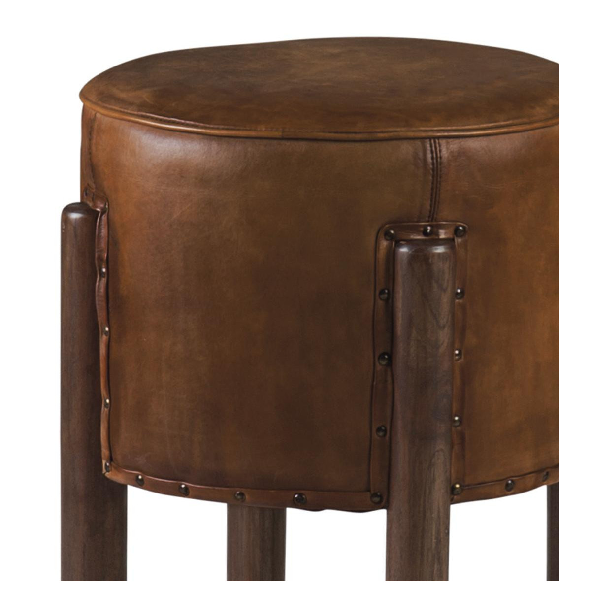 Tabouret cuir marron, DECORATION D’AUTREFOIS