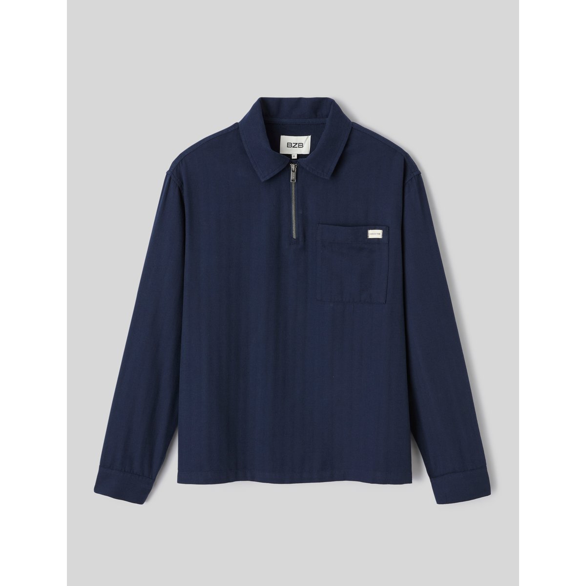 Chemise enfilée zippée manches longues bleu foncé, BZB
