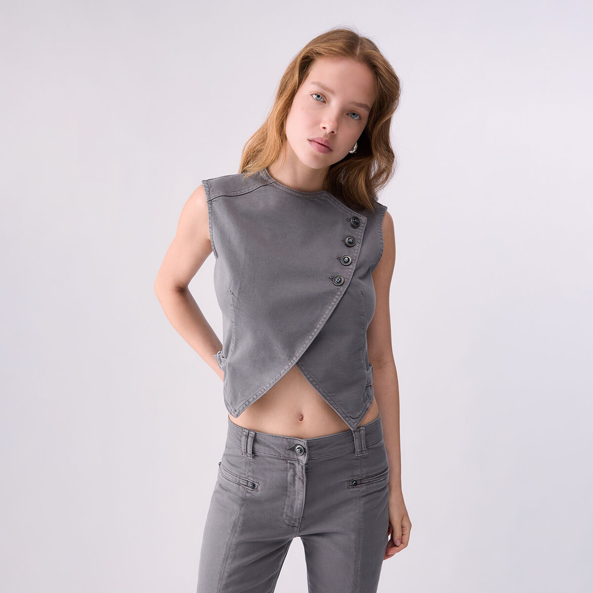 Gilet Ajusté Asymétrique gris, LIU JO