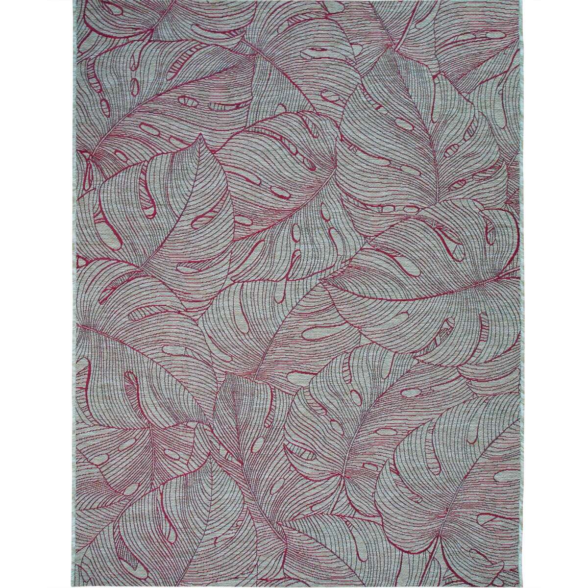 Tapis extérieur intérieur  bordeaux motif feuillage ORSA beige et bordeaux, THE DECO FACTORY
