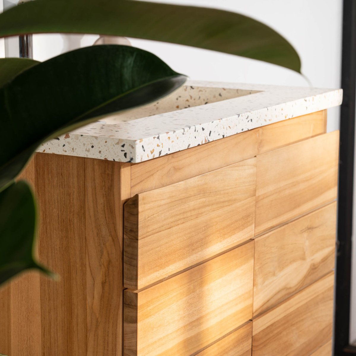Meuble salle de bain en teck et terrazzo crème Ananta 60cm crème, WANDA COLLECTION